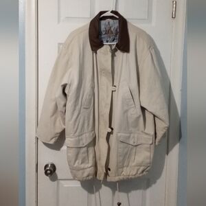 Venezia Women's Cream Utility Jacket with Brown  Leather Accents